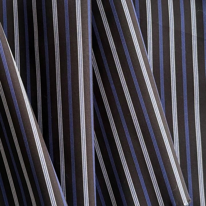 Royal Blue & White Stripes on Black Crisp Cotton Poplin Shirting (Made in Japan)