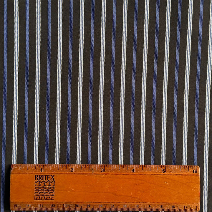 Royal Blue & White Stripes on Black Crisp Cotton Poplin Shirting (Made in Japan)