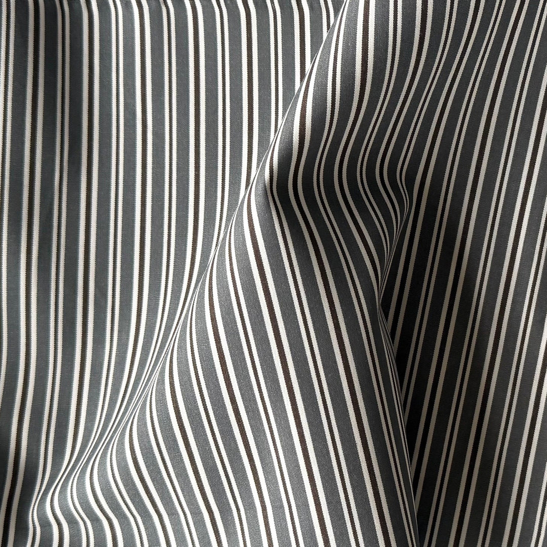 Striped Graphite & Mocha Crisp Cotton Poplin Shirting (Made in Japan)