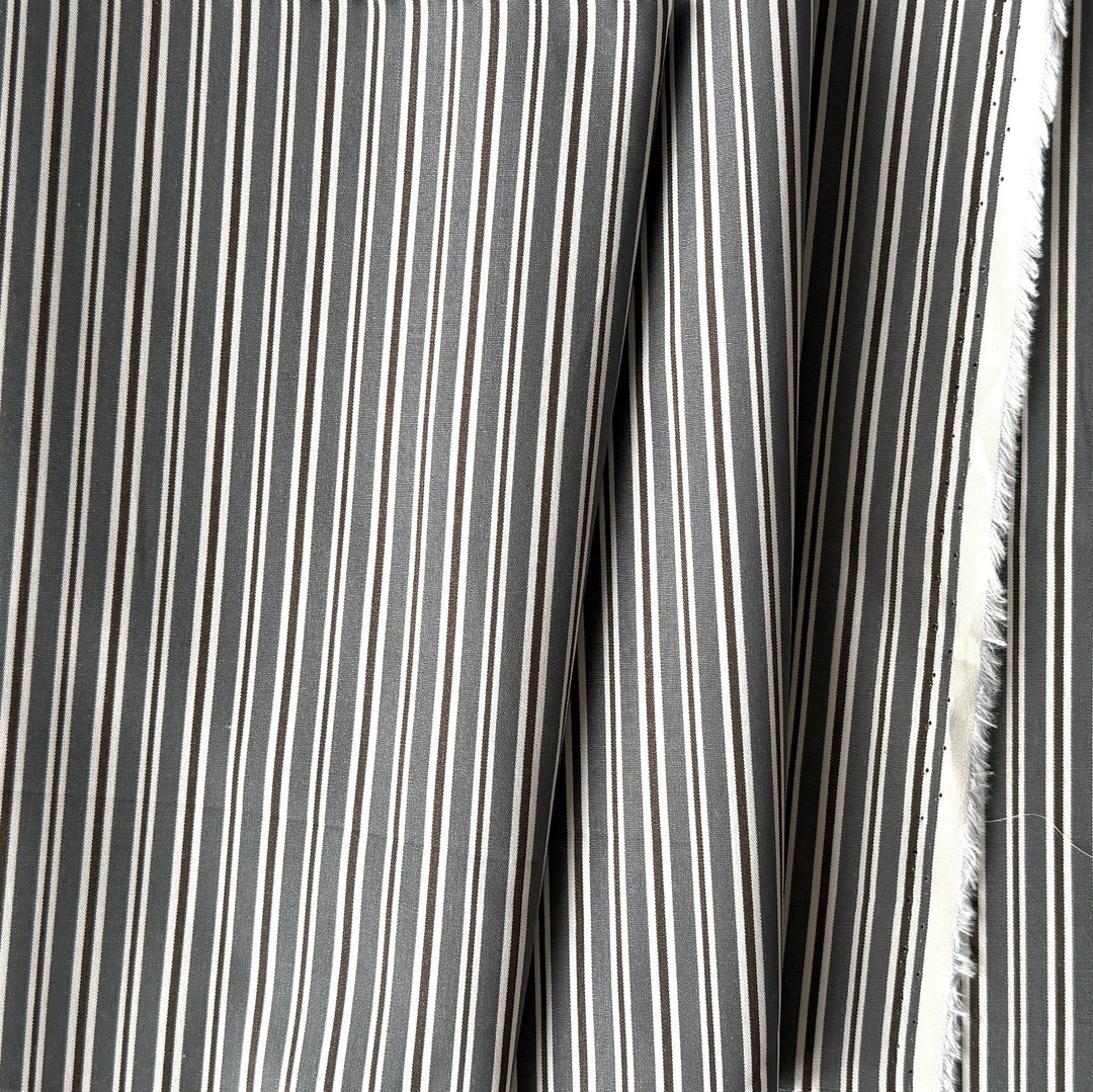 Striped Graphite & Mocha Crisp Cotton Poplin Shirting (Made in Japan)