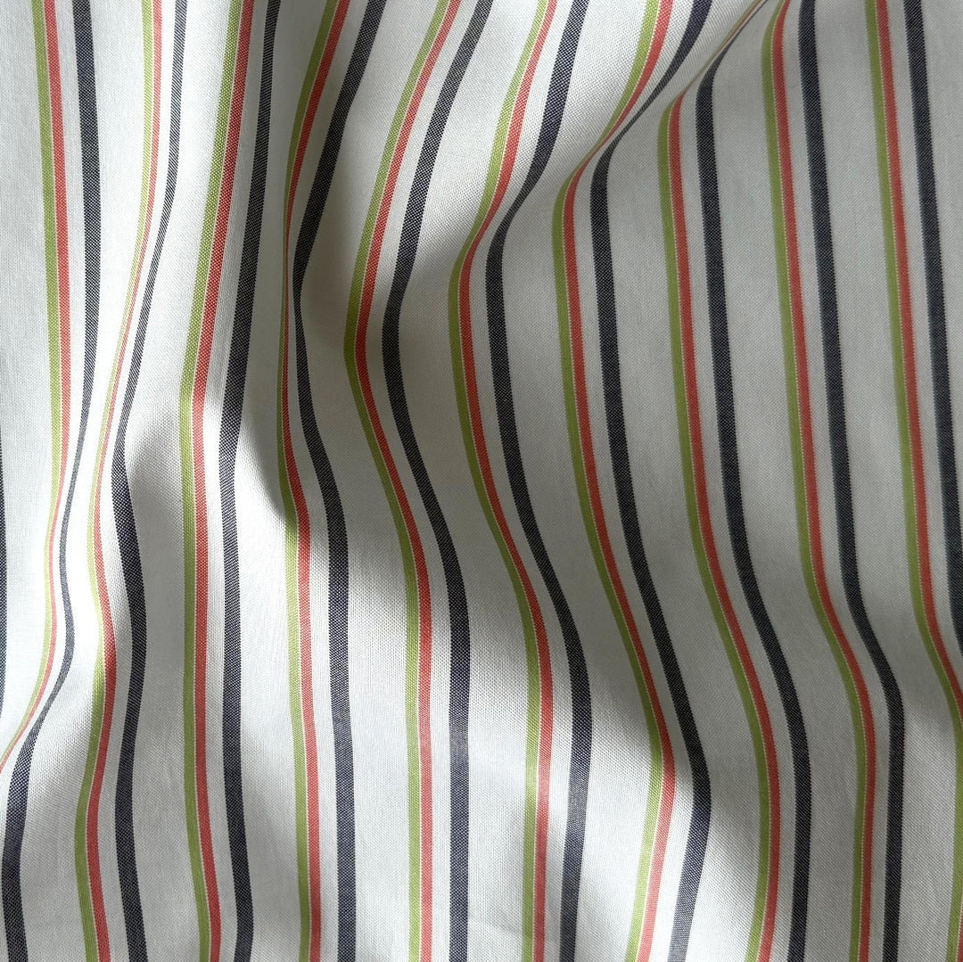 Lighter-Weight Striped Kiwi & Tangerine Mock Oxford Cotton Shirting (Made in Japan)