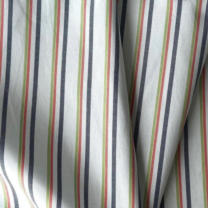 Lighter-Weight Striped Kiwi & Tangerine Mock Oxford Cotton Shirting (Made in Japan)