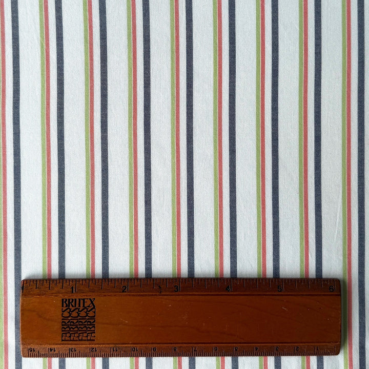 Lighter-Weight Striped Kiwi & Tangerine Mock Oxford Cotton Shirting (Made in Japan)