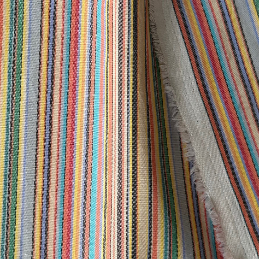 Striped Retro Rainbow Sunset Mock Oxford Cotton Shirting (Made in Japan)