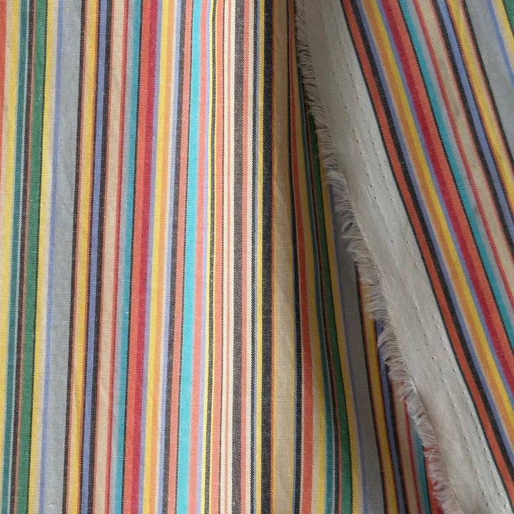 Striped Retro Rainbow Sunset Mock Oxford Cotton Shirting (Made in Japan)