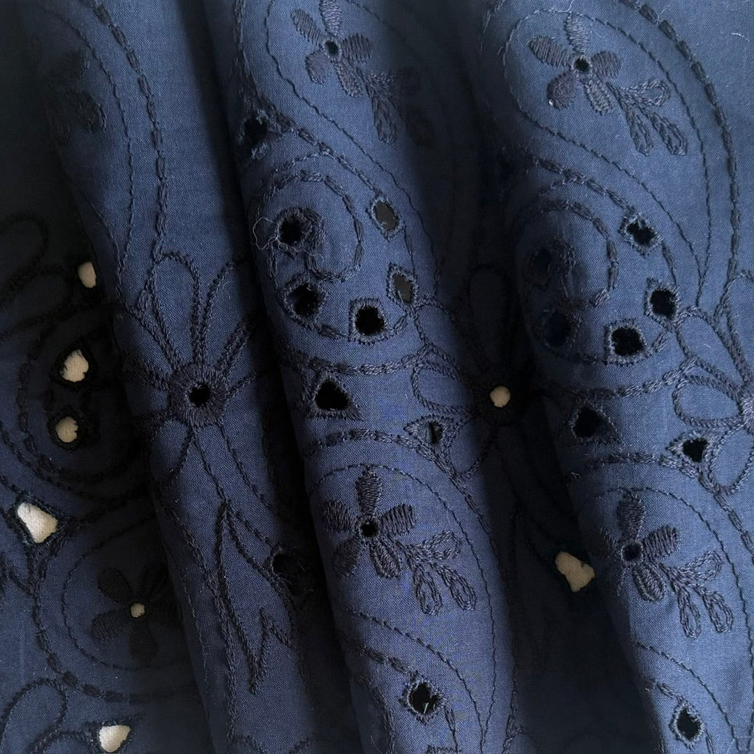 Paisley Waltz Navy Embroidered Cotton Eyelet Voile (Made in Italy)