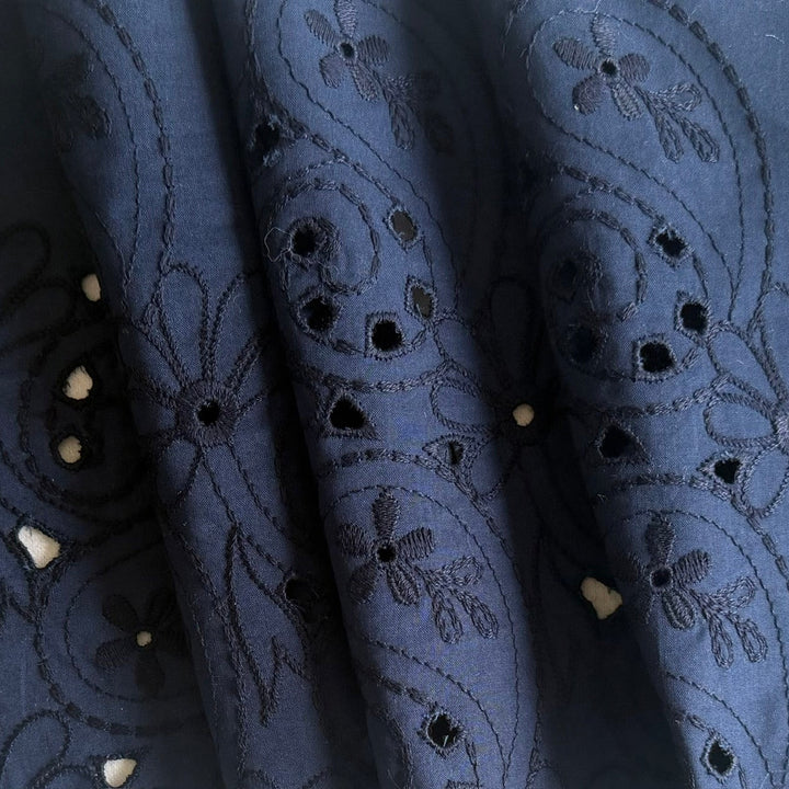 Paisley Waltz Navy Embroidered Cotton Eyelet Voile (Made in Italy)