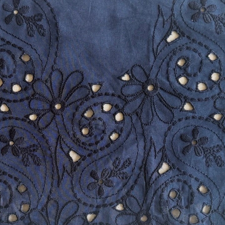 Paisley Waltz Navy Embroidered Cotton Eyelet Voile (Made in Italy)