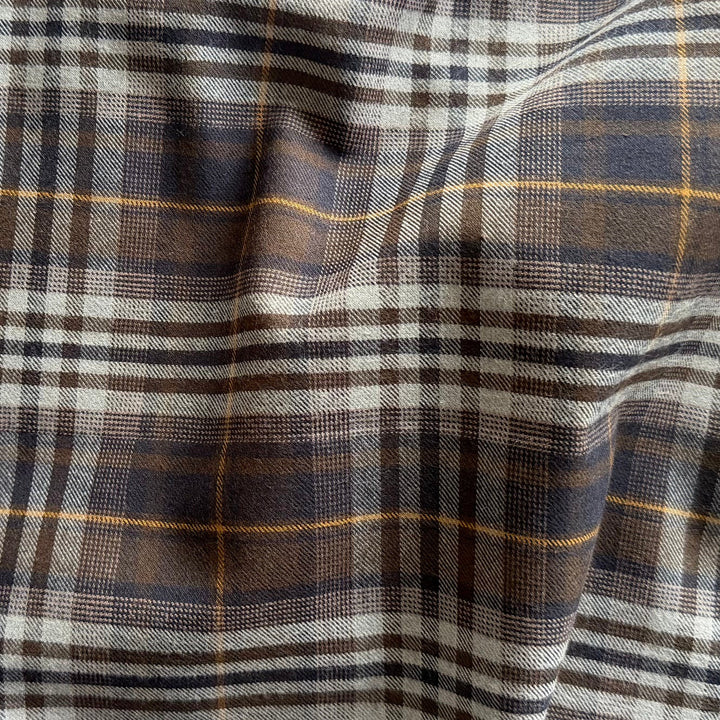 Couture Coffee & Navy Plaid Lightly Brushed Cotton Flannel Twill (Made in Italy)