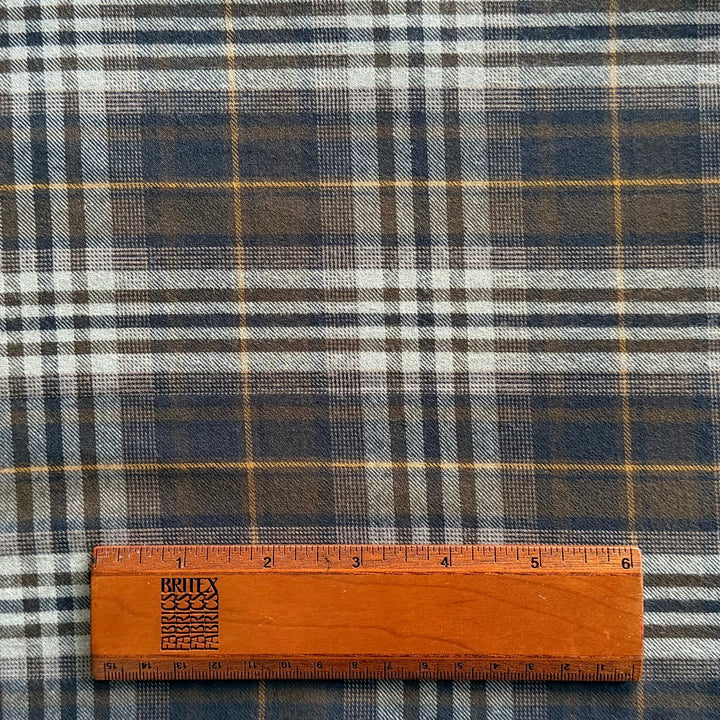 Couture Coffee & Navy Plaid Lightly Brushed Cotton Flannel Twill (Made in Italy)
