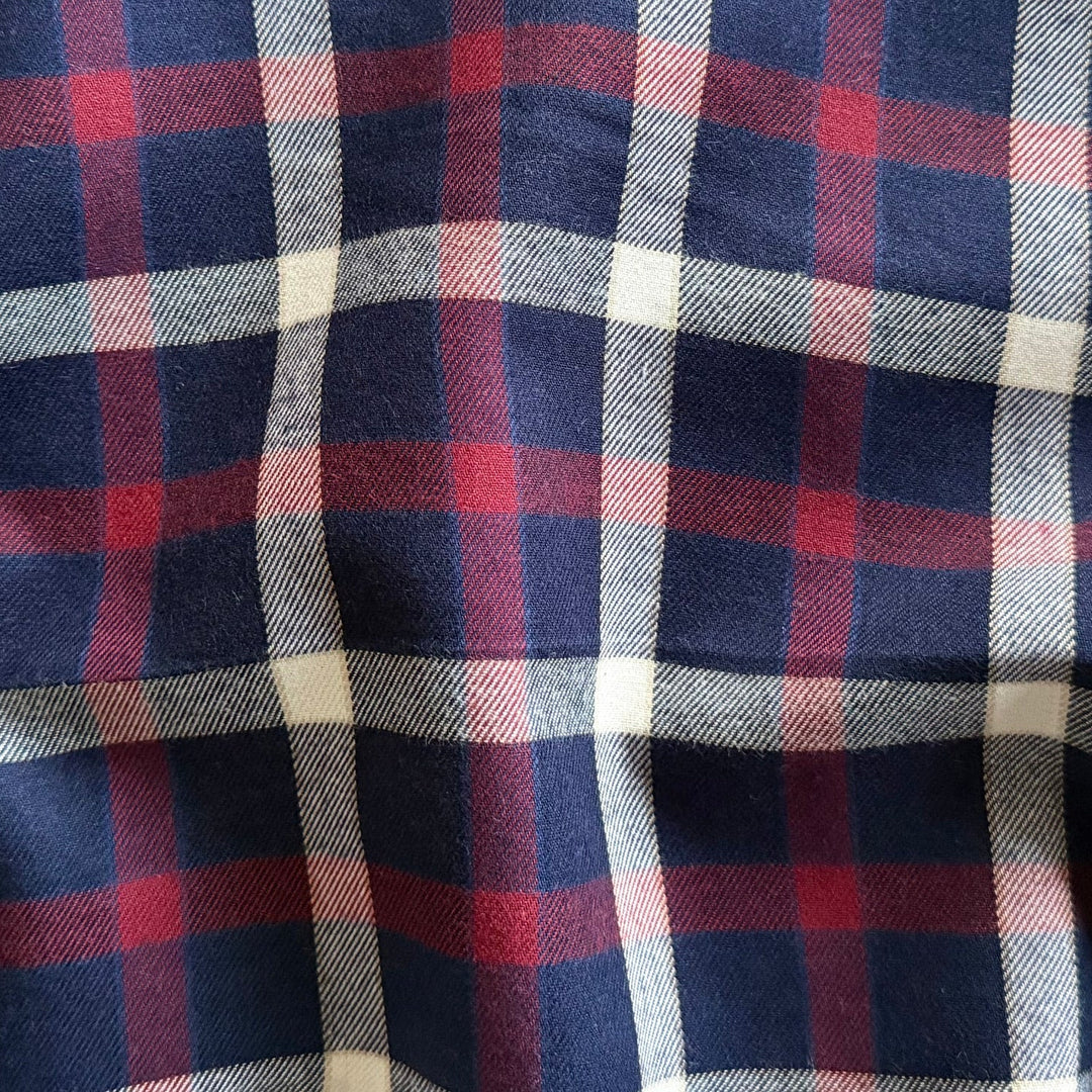 Couture  Garnet & Navy Plaid Lightly Brushed Cotton Flannel Twill (Made in Italy)