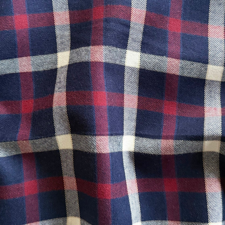 Couture  Garnet & Navy Plaid Lightly Brushed Cotton Flannel Twill (Made in Italy)