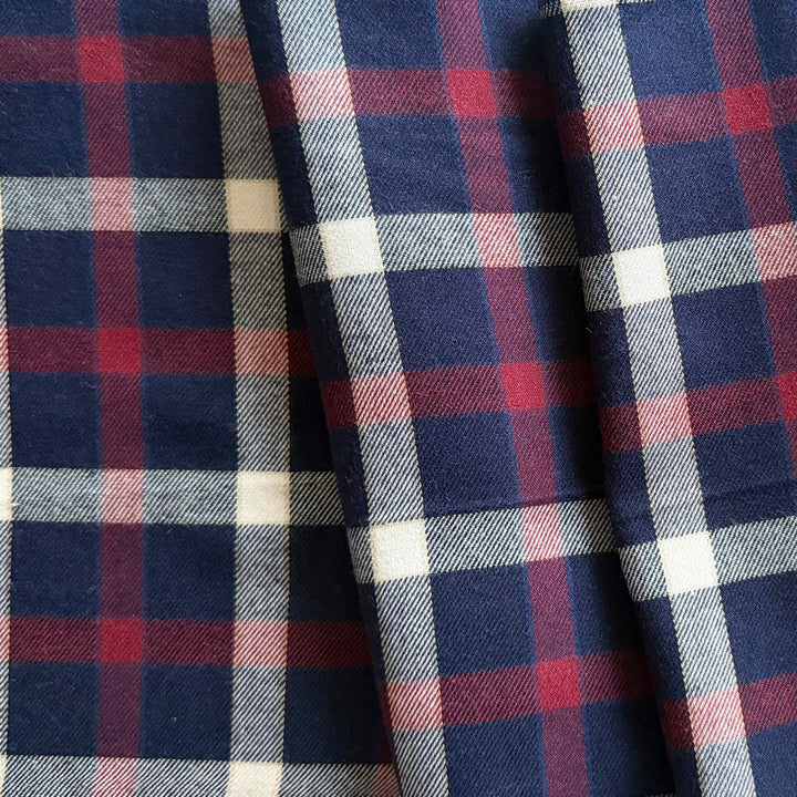 Couture  Garnet & Navy Plaid Lightly Brushed Cotton Flannel Twill (Made in Italy)