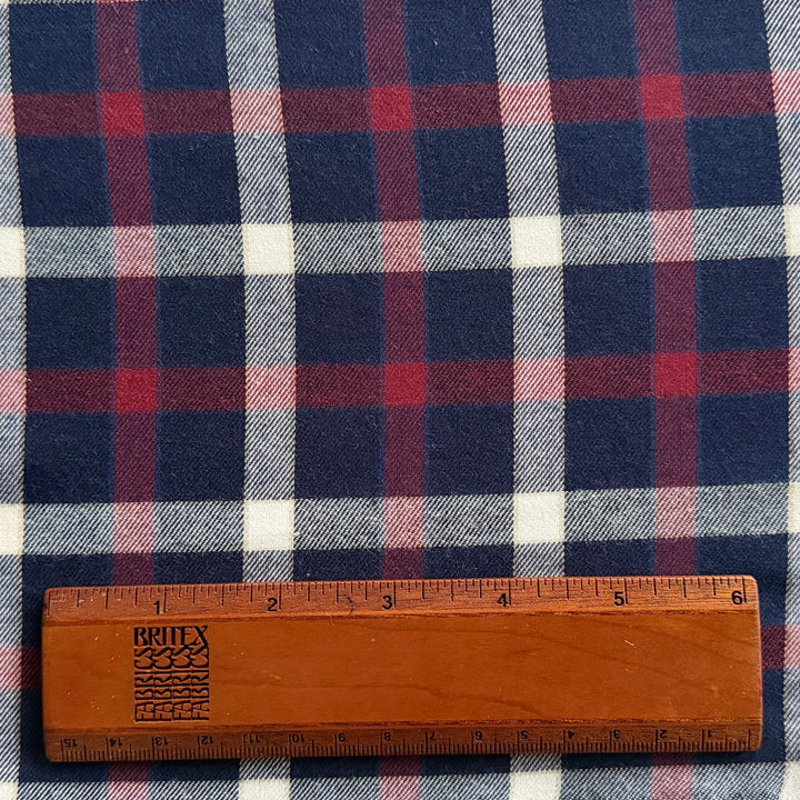 Couture  Garnet & Navy Plaid Lightly Brushed Cotton Flannel Twill (Made in Italy)