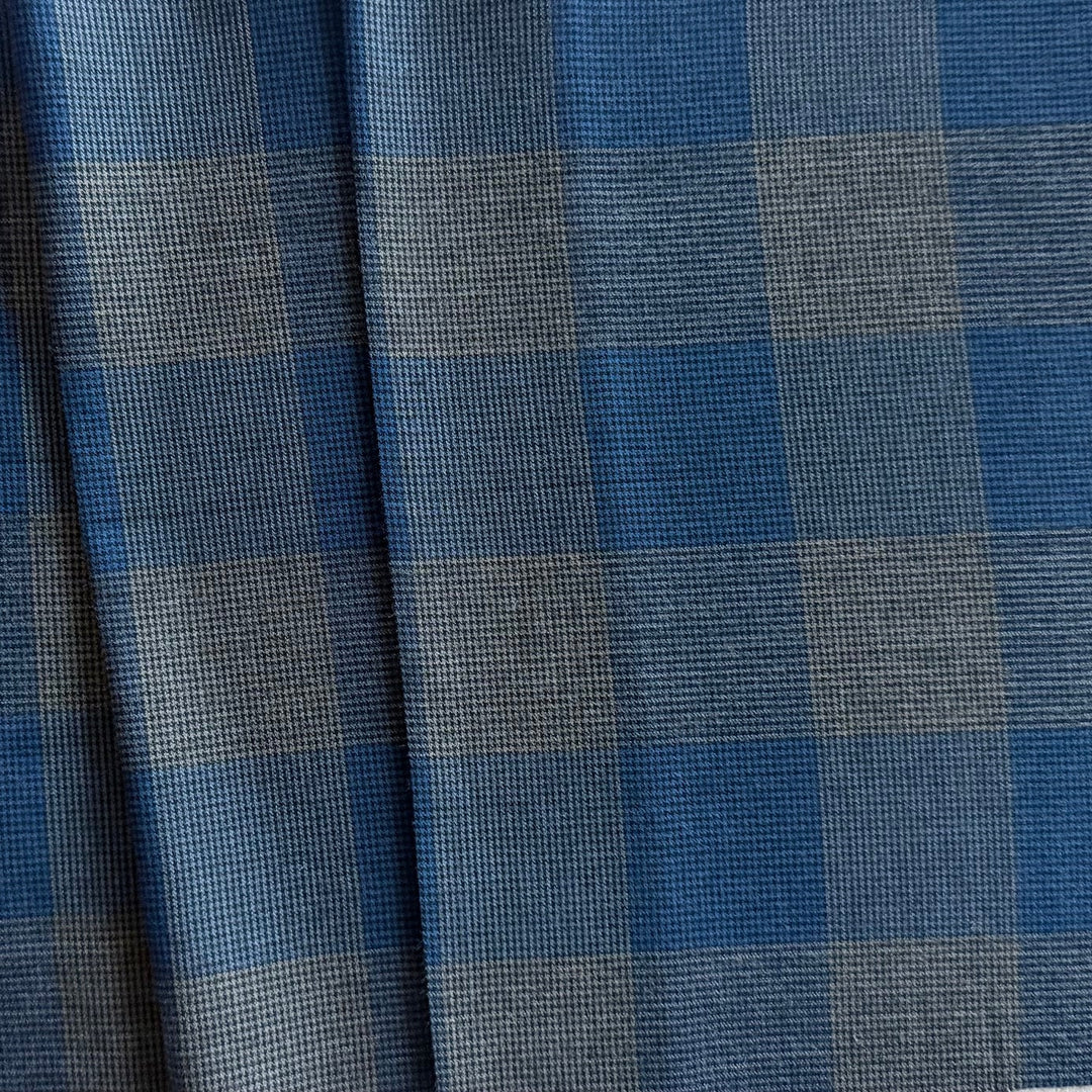 Couture Royal Blue & Dove Grey Plaid Lightly Brushed Cotton Flannel (Made in Italy)
