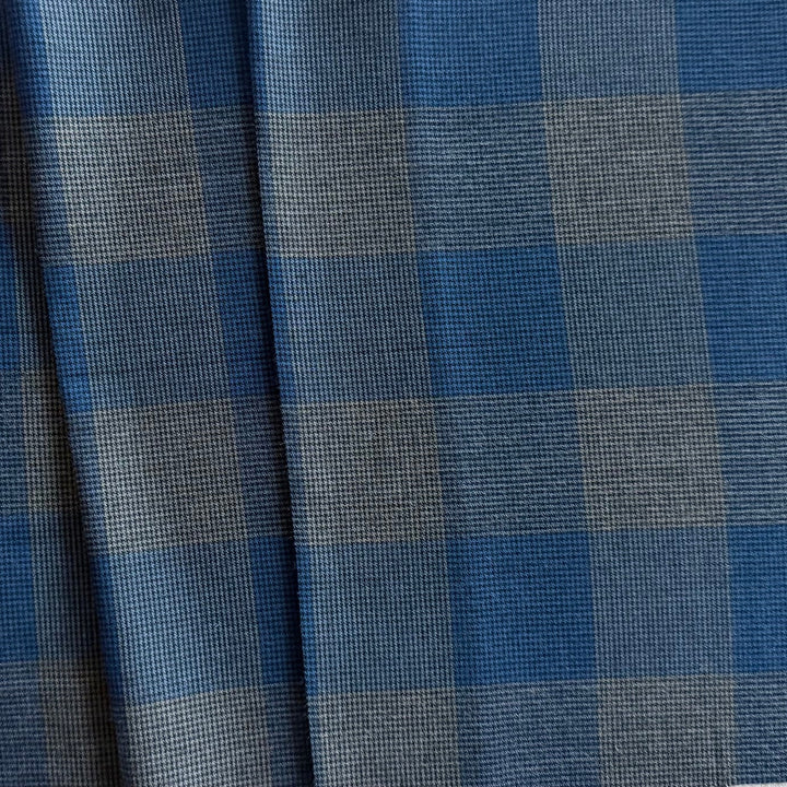 Couture Royal Blue & Dove Grey Plaid Lightly Brushed Cotton Flannel (Made in Italy)