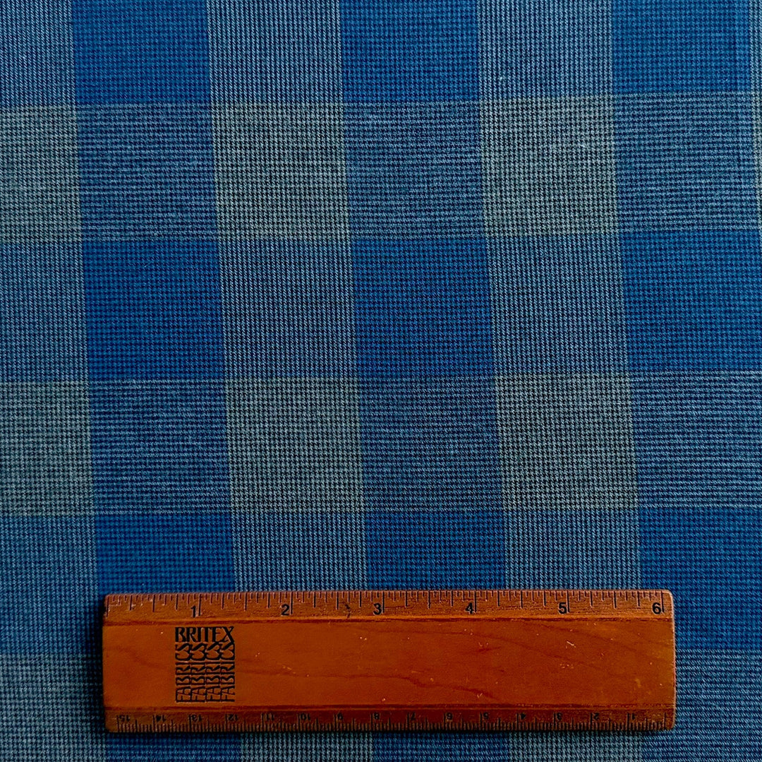 Couture Royal Blue & Dove Grey Plaid Lightly Brushed Cotton Flannel (Made in Italy)