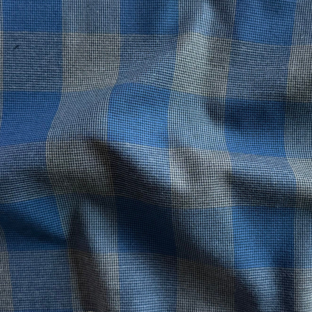 Couture Royal Blue & Dove Grey Plaid Lightly Brushed Cotton Flannel (Made in Italy)
