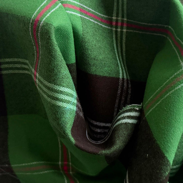 Couture Dramatic Grass Green Large-Scale Plaid Cotton Flannel (Made in Italy)