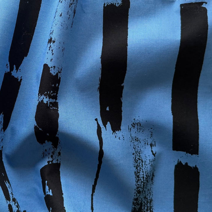 Ink Strokes on Periwinkle Ocean Cotton (Made in Italy)