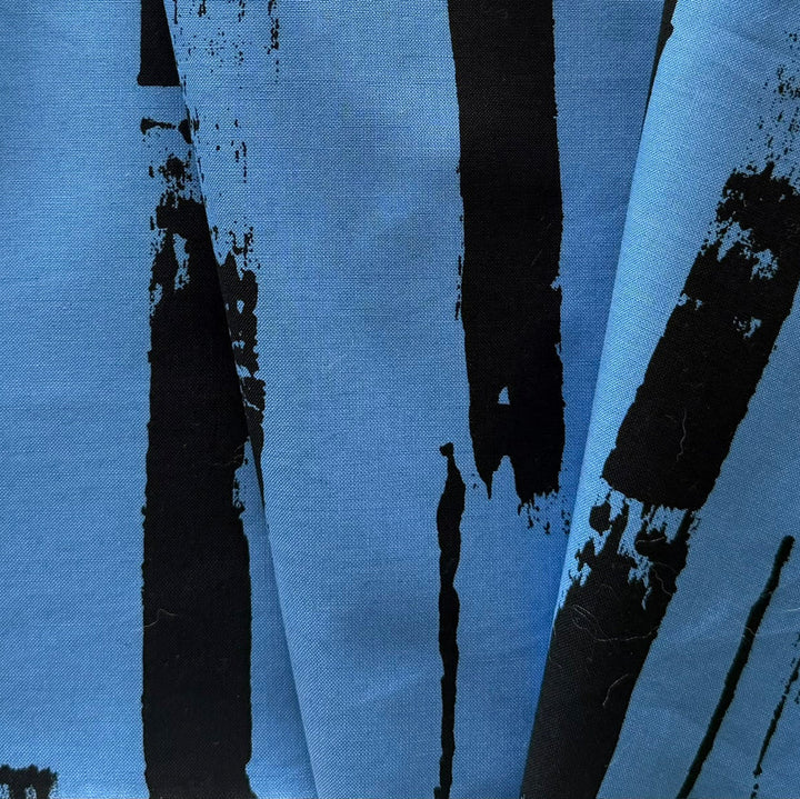 Ink Strokes on Periwinkle Ocean Cotton (Made in Italy)