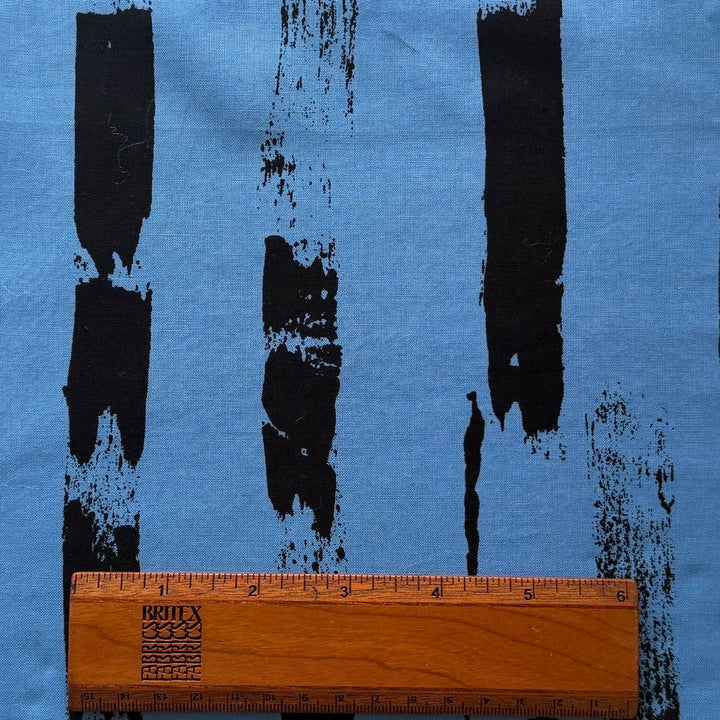 Ink Strokes on Periwinkle Ocean Cotton (Made in Italy)