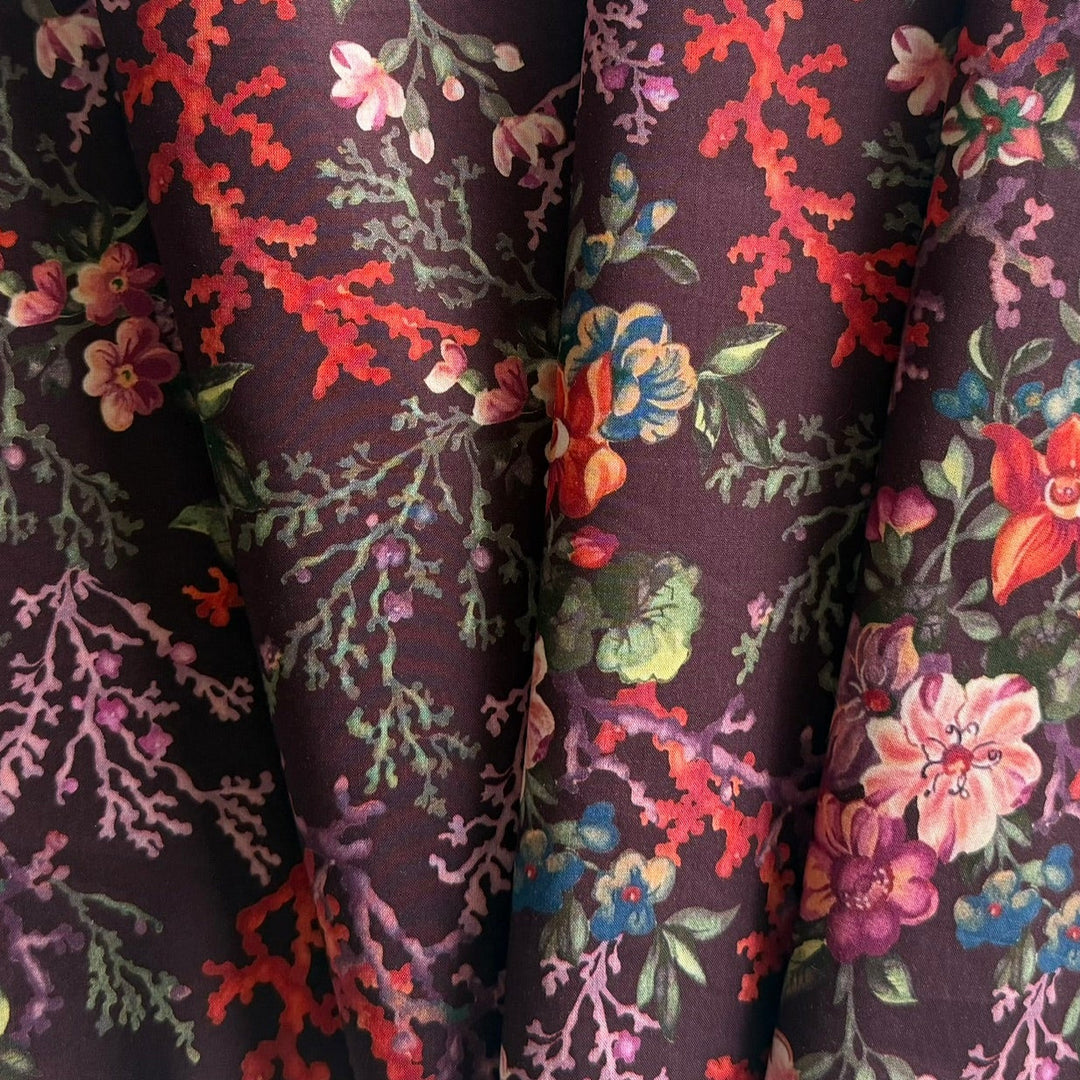 Coral Meadow Wine Liberty of London Tana Cotton Lawn (Made in Italy)