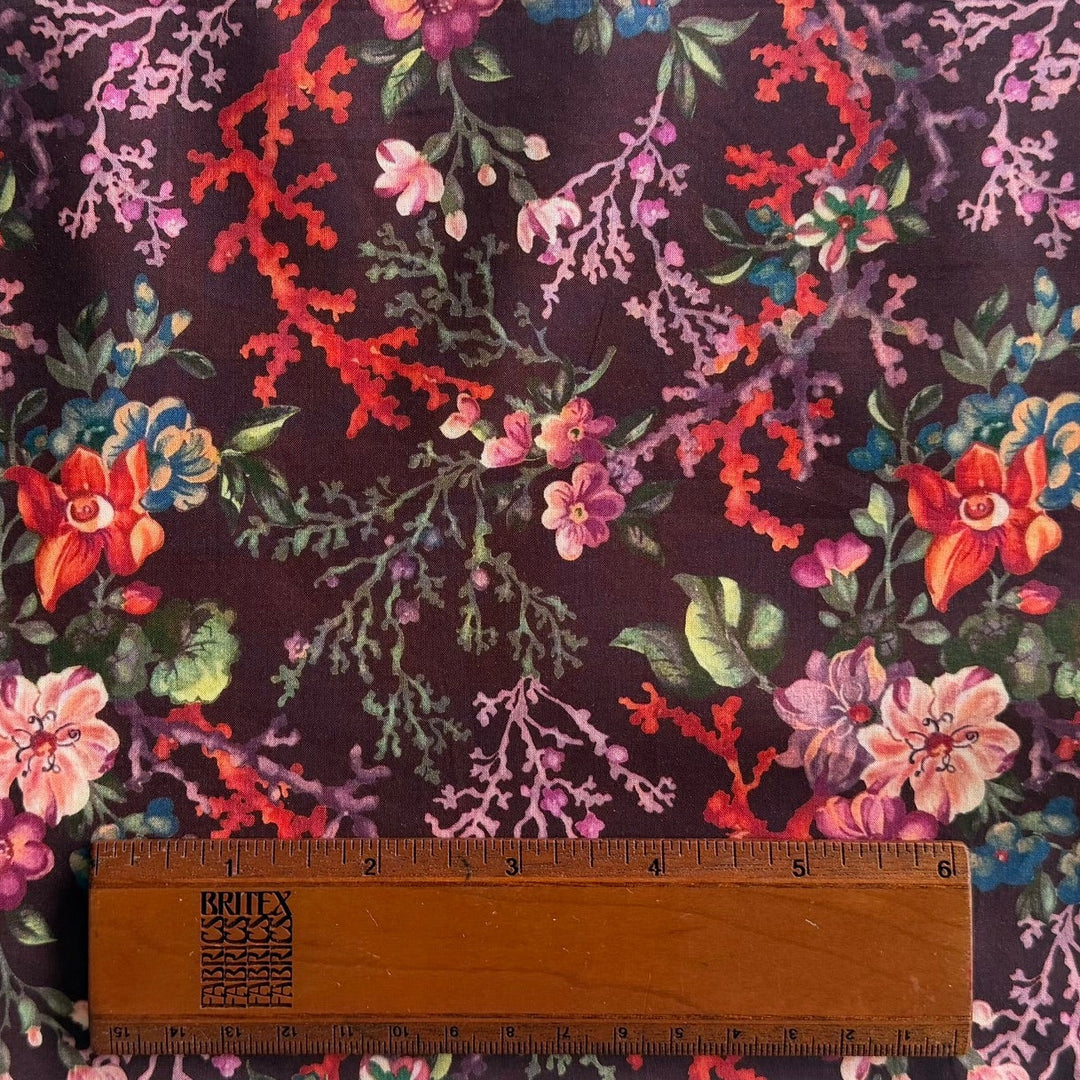 Coral Meadow Wine Liberty of London Tana Cotton Lawn (Made in Italy)