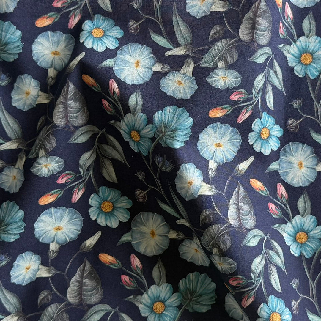 Morning Glories Blue Liberty of London Tana Cotton Lawn (Made in Italy)