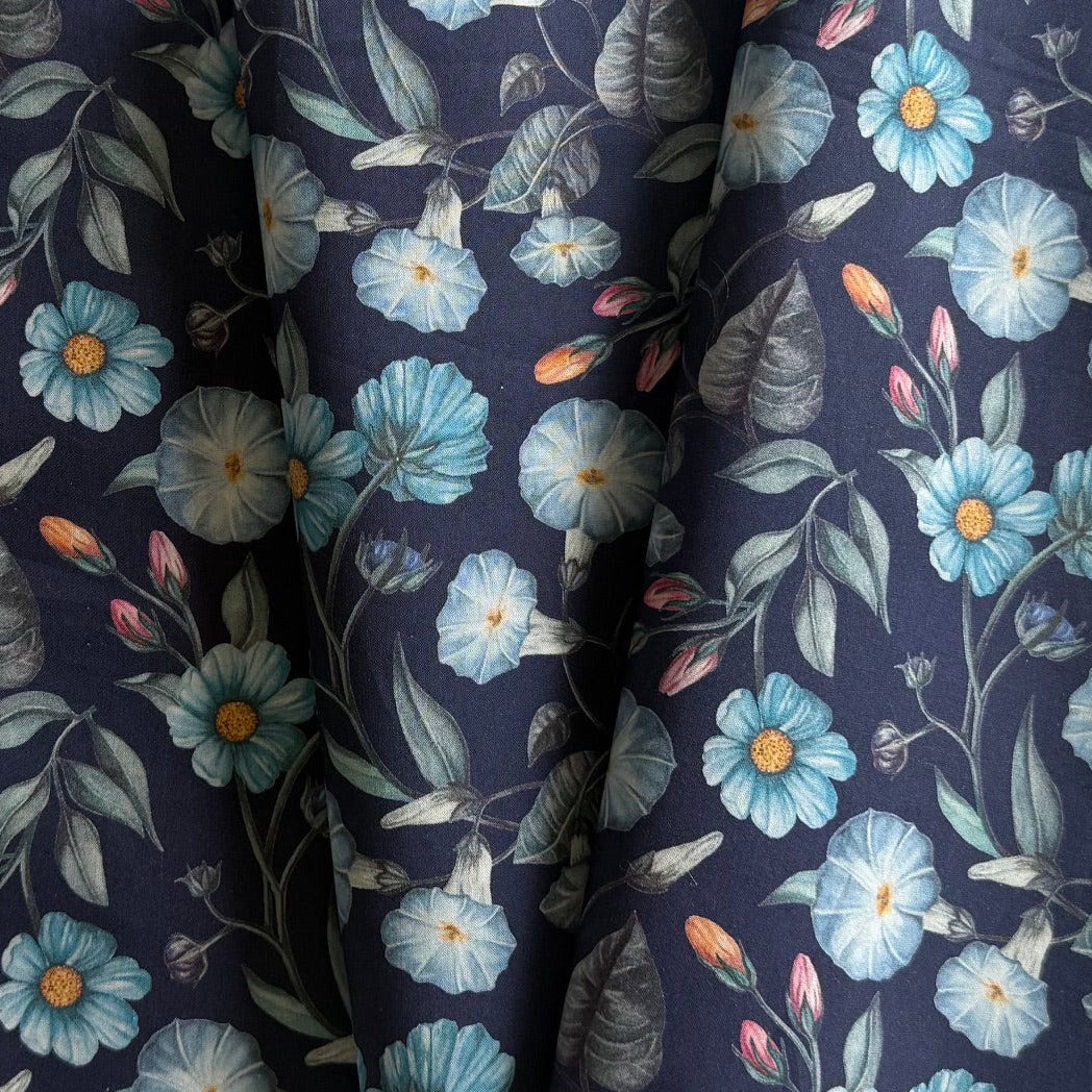 Morning Glories Blue Liberty of London Tana Cotton Lawn (Made in Italy)