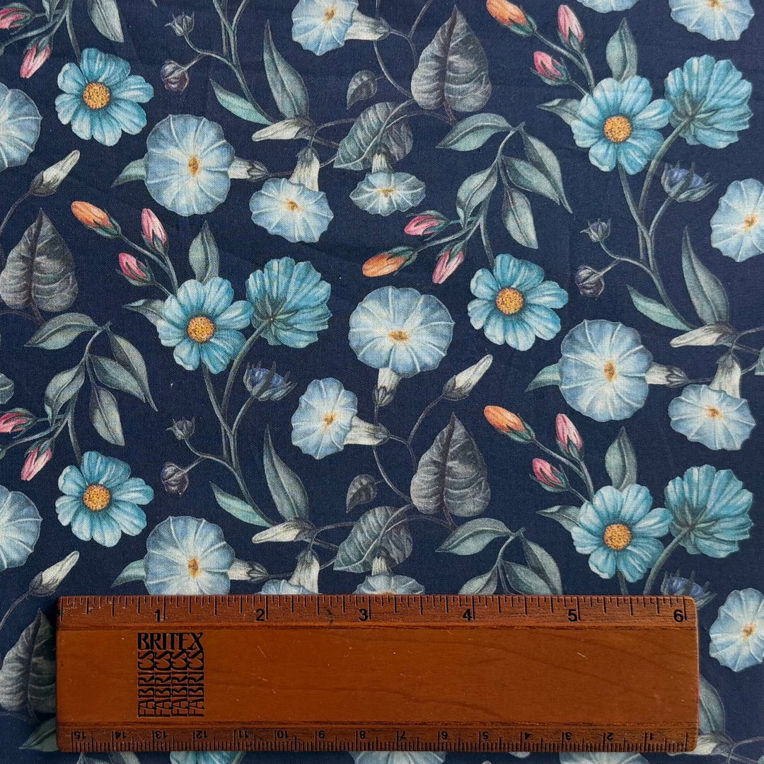 Morning Glories Blue Liberty of London Tana Cotton Lawn (Made in Italy)