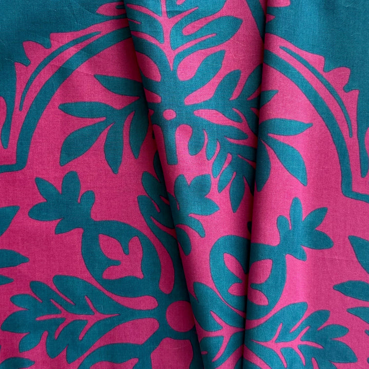 Max Mara Teal & Fuschia Tropical Leaves Cotton Poplin (Made in Italy)