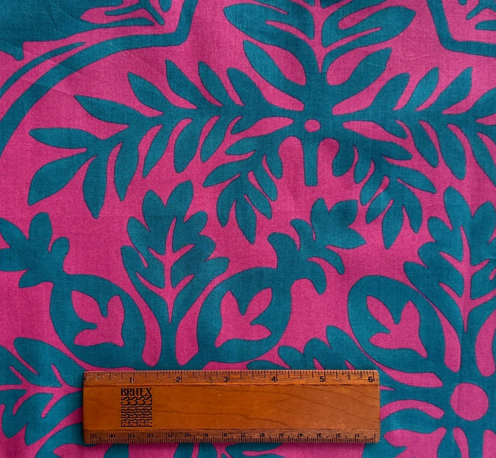 Max Mara Teal & Fuschia Tropical Leaves Cotton Poplin (Made in Italy)
