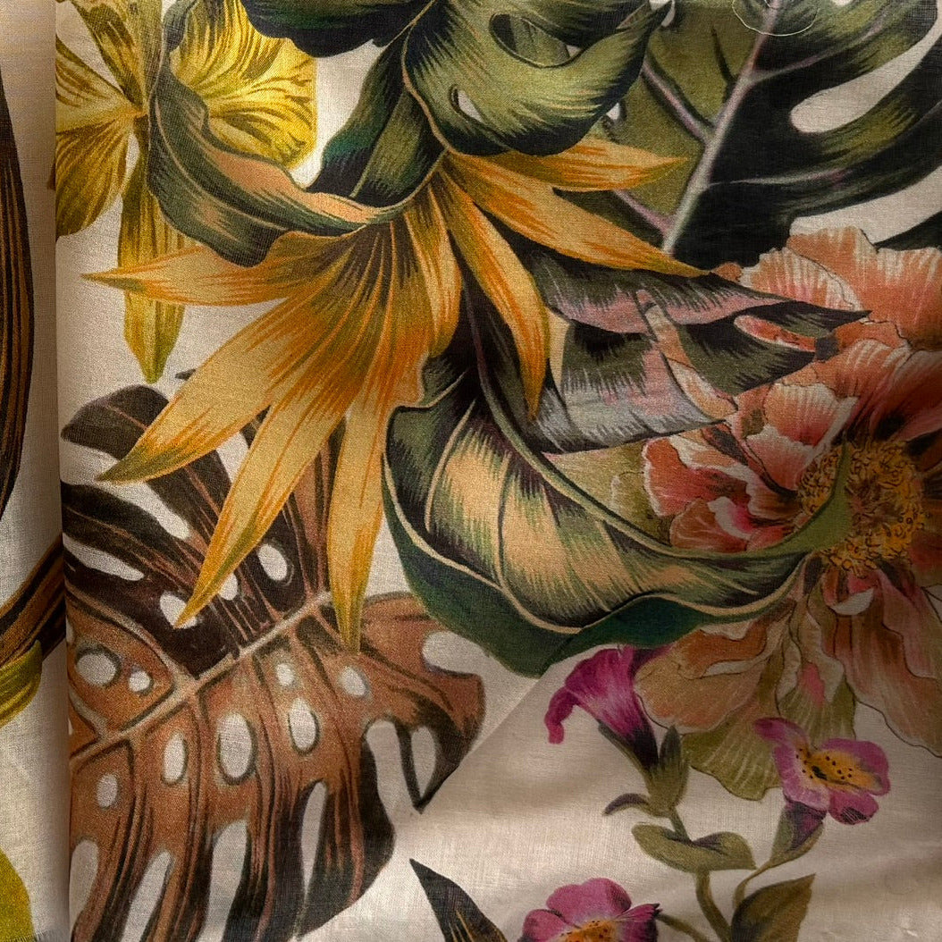 Semi-Sheer Dramatic Monsteras, Peonies & Orchids Cotton Voile (Made in Italy)