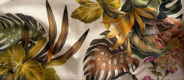 Semi-Sheer Dramatic Monsteras, Peonies & Orchids Cotton Voile (Made in Italy)