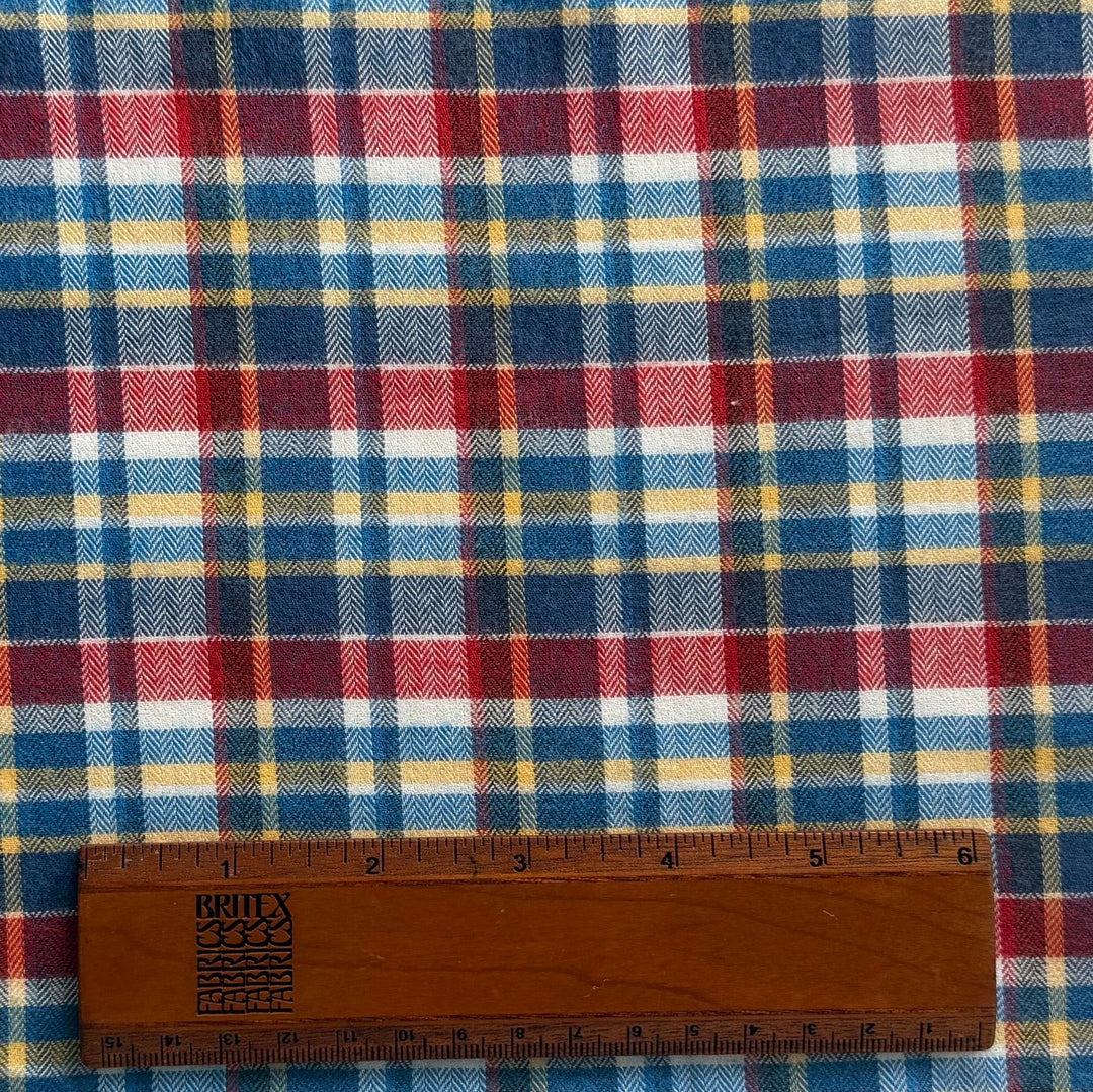 Etro Plaid Herringbone Weave Lightly Brushed Cotton Flannel (Made in Italy)