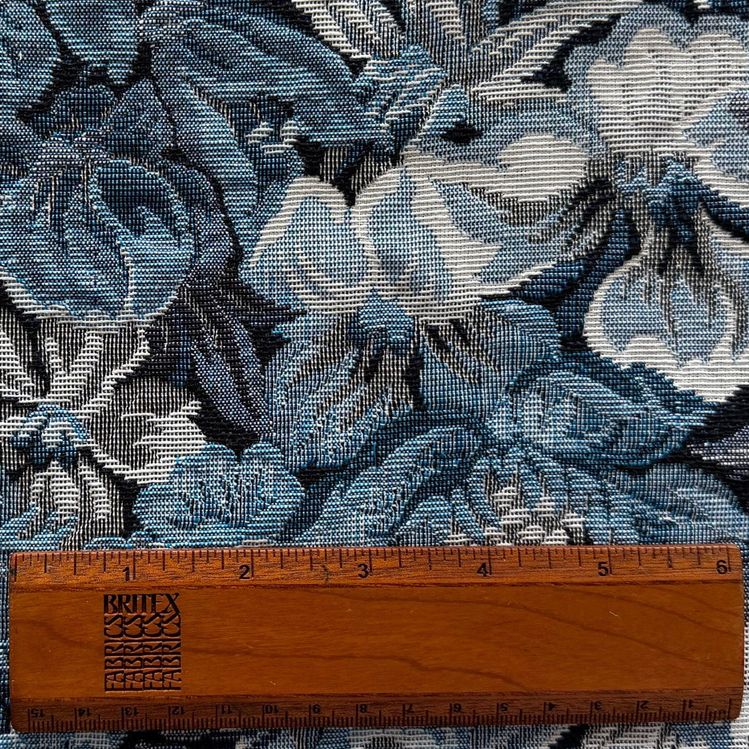 Bell-Bottom Blues Floral Cotton Blend Tapestry Suiting (Made in Italy)