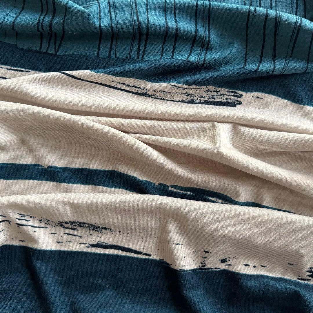 45" Panel - Marni Abstract Denim Blue Stripe Cotton Knit (Made in Italy)