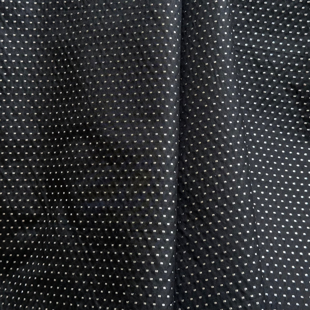 Silvery Starry Night Jet Black Crisp Silk Taffeta (Made in France)