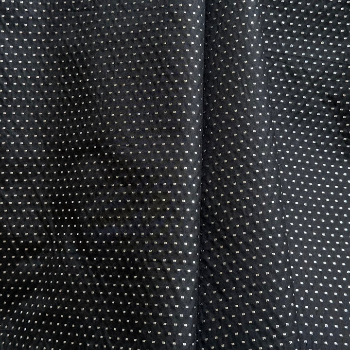 Silvery Starry Night Jet Black Crisp Silk Taffeta (Made in France)
