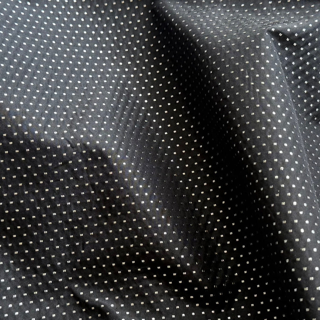 Silvery Starry Night Jet Black Crisp Silk Taffeta (Made in France)