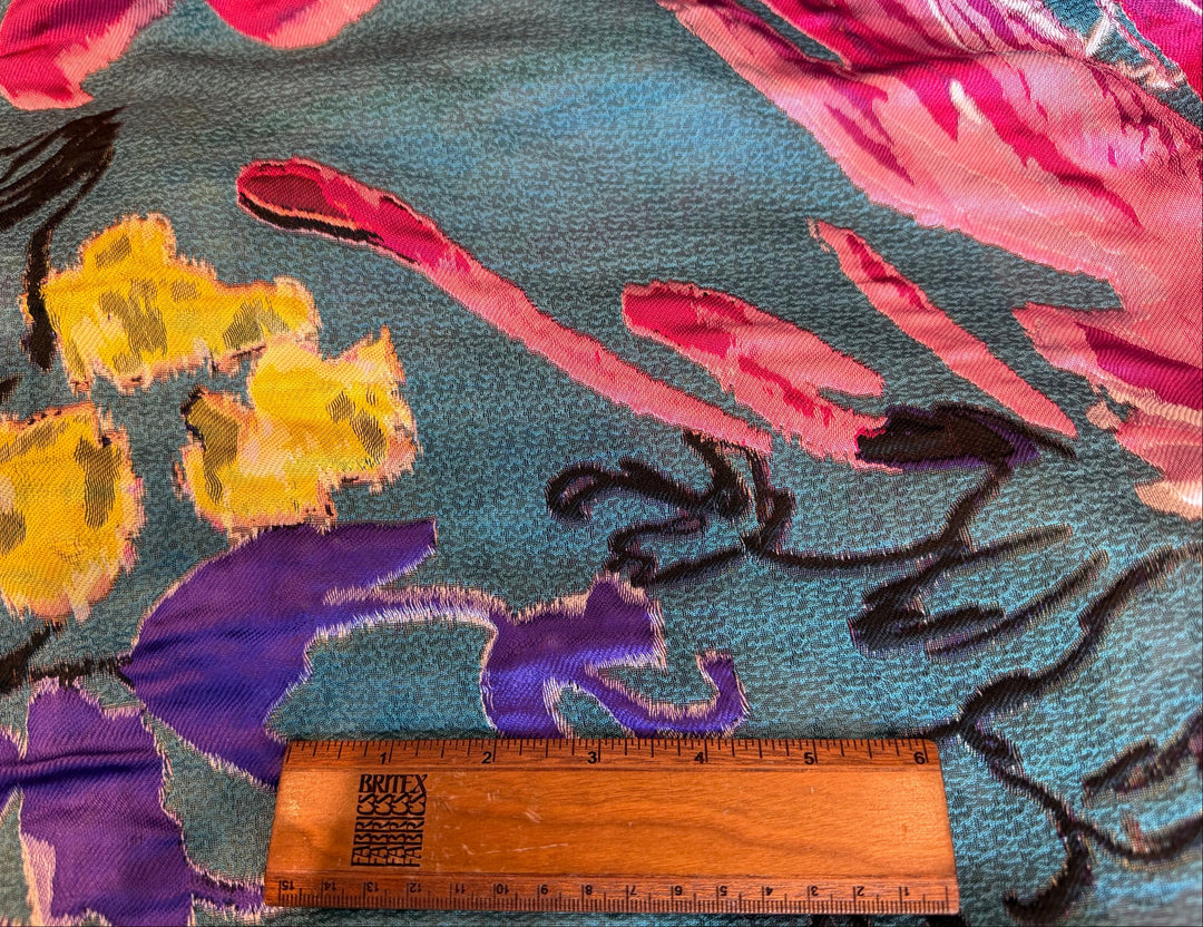Fantastical Flowers on Teal Mist Polyester Brocade (Made in Italy)
