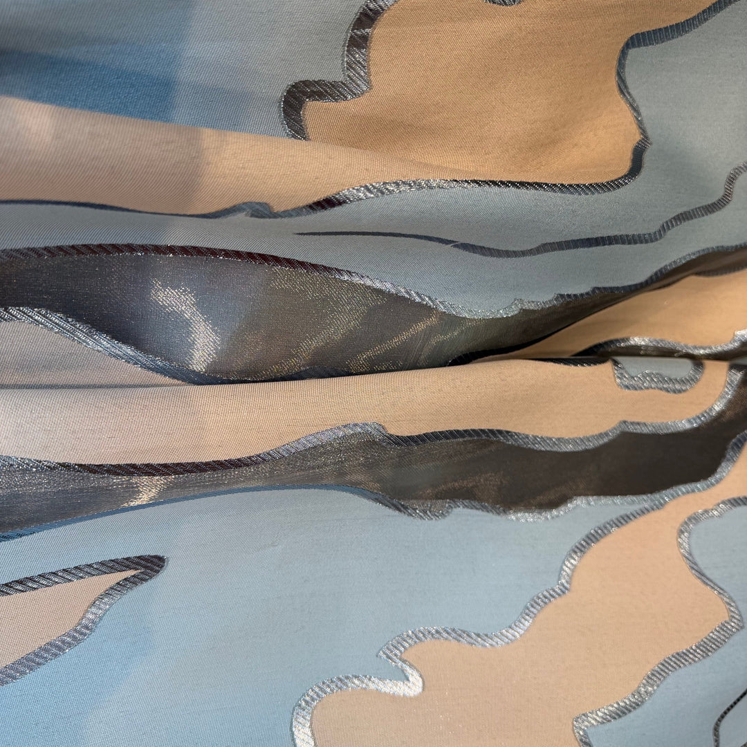 Marni Undulating Japanese Clouds & Blue in Biscuit Polyester & Lurex Brocade (Made in Italy)