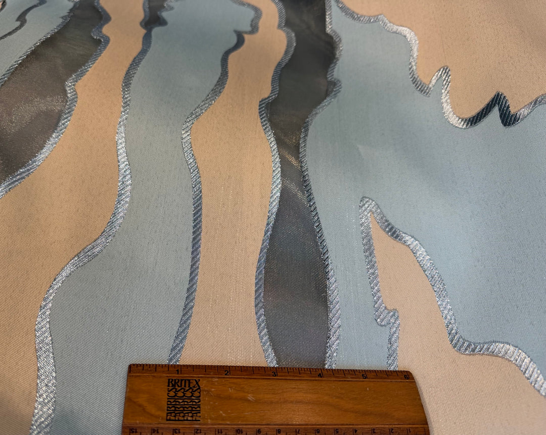Marni Undulating Japanese Clouds & Blue in Biscuit Polyester & Lurex Brocade (Made in Italy)