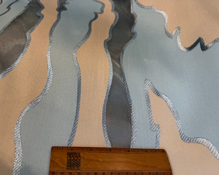 Marni Undulating Japanese Clouds & Blue in Biscuit Polyester & Lurex Brocade (Made in Italy)