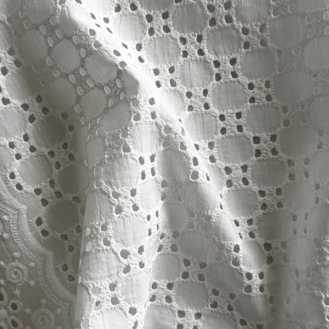 All-Over Geometric Double Scalloped Embroidered Cotton Eyelet Lawn (Made in Italy)