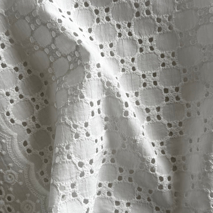 All-Over Geometric Double Scalloped Embroidered Cotton Eyelet Lawn (Made in Italy)