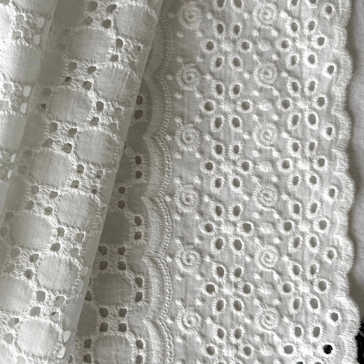 All-Over Geometric Double Scalloped Embroidered Cotton Eyelet Lawn (Made in Italy)