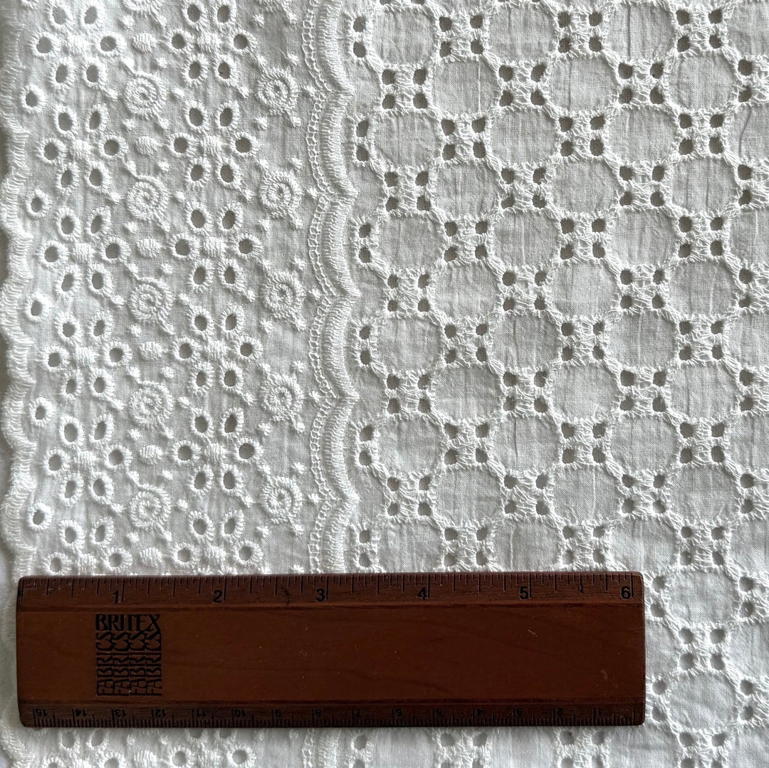 All-Over Geometric Double Scalloped Embroidered Cotton Eyelet Lawn (Made in Italy)