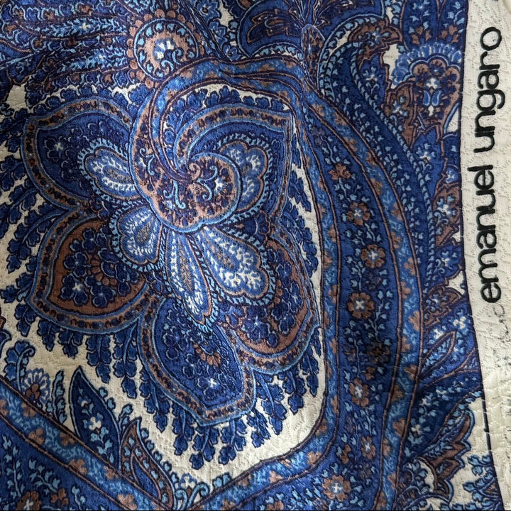 Ungaro Ornate Cobalt Paisley Selvedged Textured Silk & Wool (Made in Italy)